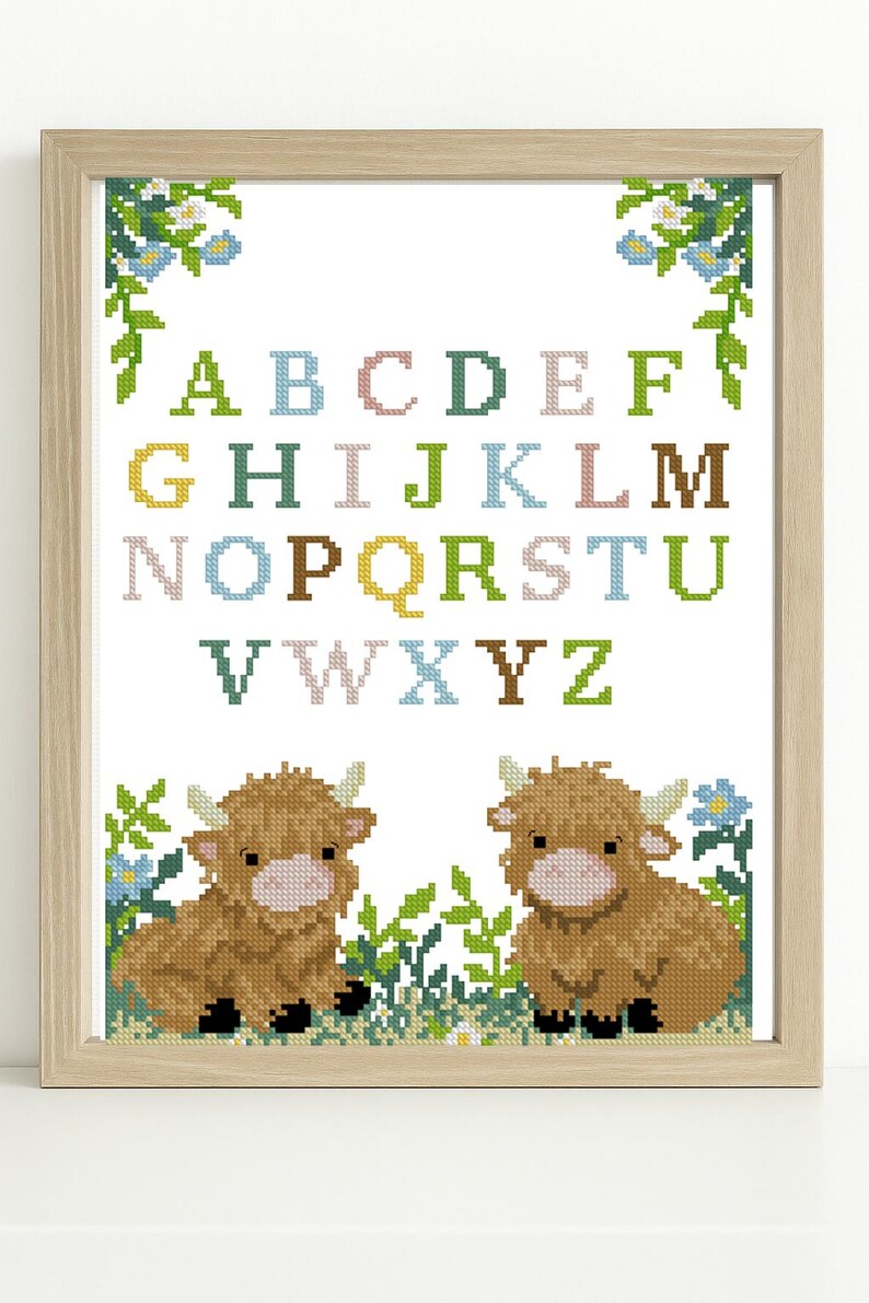 Cow Alphabet Cross Stitch Pattern PDF Farm Nursery ABC Sampler Digital ...