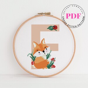Letra F padrão de ponto cruz alfabeto bebê decoração de berçário de bebê padrão de ponto cruz raposa Formato Digital - PDF