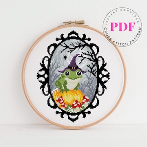 Kikker kruissteekpatroon Halloween kruissteek spookachtige kruissteek goth kruissteek Digitaal formaat - pdf