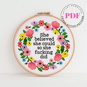 Ze geloofde dat ze het kon, dus deed ze het Subversief kruissteekpatroon Digitaal formaat - pdf