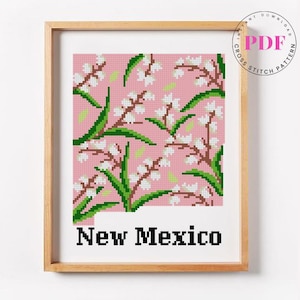 New Mexico Kreuzstichmuster PDF | Floral Zustand Karte Stickerei | Blumen-Stichmuster Kunst des US Bundesstaates | Sofort Download PDF