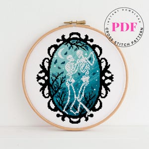 Skeleton Couple Cross Stitch Pattern PDF | Gothic Halloween Embroidery | Romantic Dark Decor | Instant Download Pattern