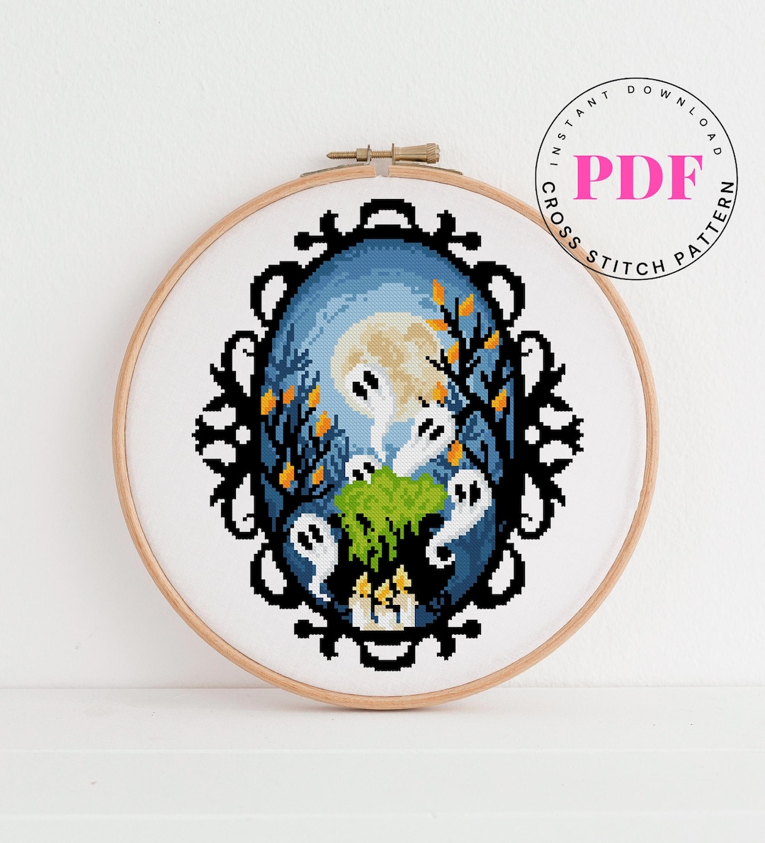 Ghost Stitching Pattern Ghost Cross Stitch Pattern PDF – Spooky Haunted Forest Embroidery ...