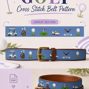 Golf Belt Cross Stitch Pattern Preppy Golf Embroidery Repeat Section Belt Pattern Digital Format - PDF