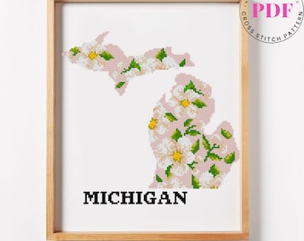 Michigan State Counted Cross Stitch Pattern flower cross stitch America modern cross stitch Digital Format - PDF