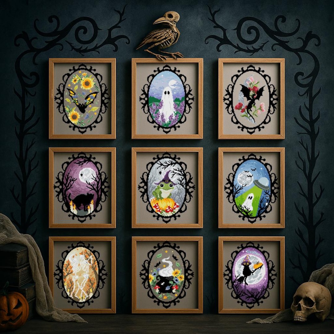 Gothic Halloween Cross Stitch Pattern Set: Spooky Sampler (PDF Download ...