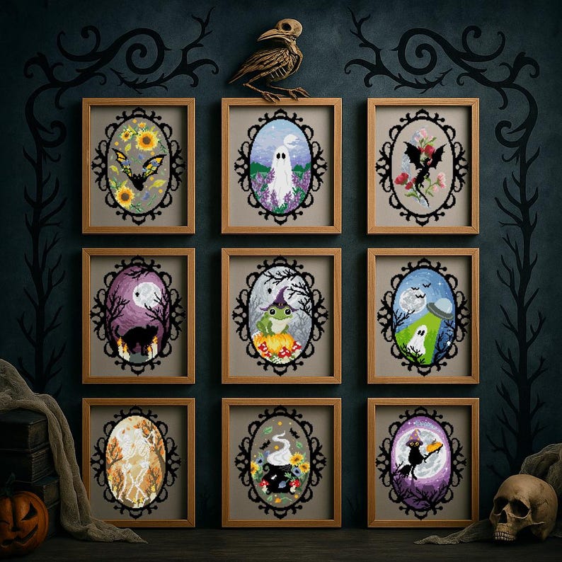 Gothic Halloween Cross Stitch Pattern Set: Spooky Sampler (PDF Download ...