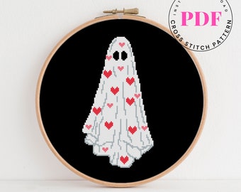 Valentine's Day ghost cross stitch pattern love cross stitch design easy cross stitch spooky cross stitch Digital Format - PDF