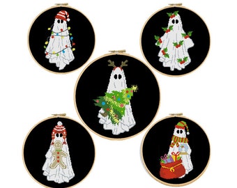 Set of 5 Christmas Ghosts modern cross stitch pattern cute spooky ghost christmas cross stitch Digital Format - PDF