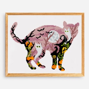 Halloween cat counted cross stitch pattern Digital Format PDF image 2