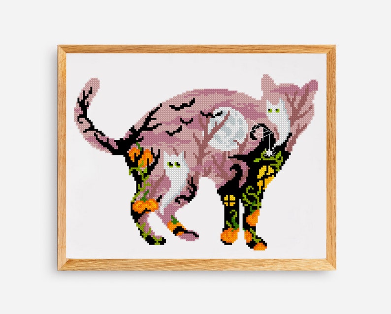 Halloween cat counted cross stitch pattern Digital Format PDF image 2