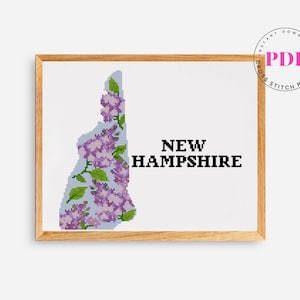 New Hampshire kruissteekpatroon pdf | Geborduurde staatskaart met bloemen | Steektabel bloemen | Amerikaanse staatskunst | Pdf direct downloaden