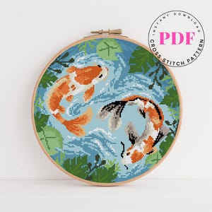 Koi Fish Cross Stitch Pattern PDF – Japanese Pond Embroidery Design – Instant Download – Water & Nature Modern Cross Stitch Art