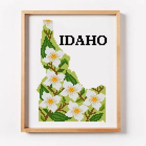 Idaho Kreuzstichmuster PDF | Floral Zustand Karte Stickerei | Louis Mock Orange Flower Stitch Chart | Kunst des US Bundesstaates | Sofort Download PDF