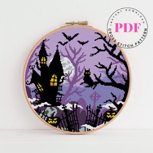 Halloween cross stitch pattern modern counted cross stitch pattern horror nightmare silhouette cross stitch pattern Digital Format - PDF