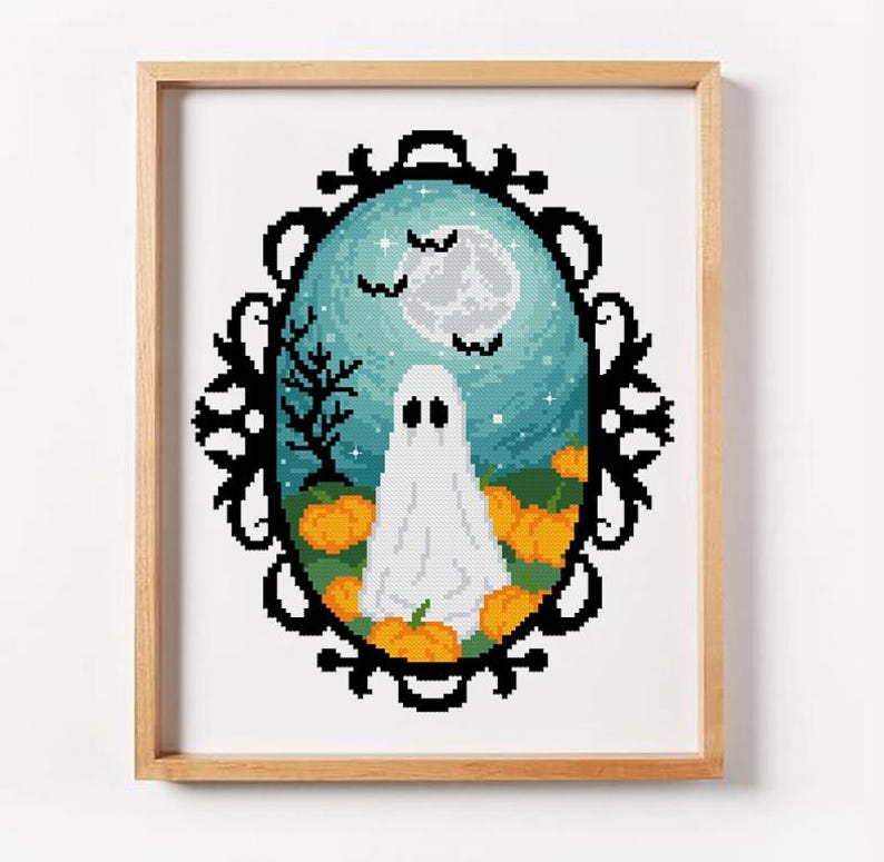 Spooky Ghost Cross Stitch Pattern PDF | Halloween Pumpkin Embroidery ...