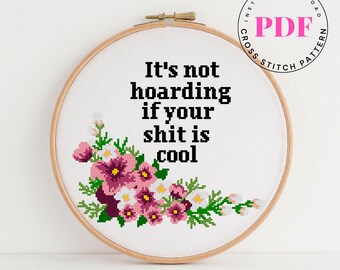 Modern subversive and snarky cross stitch pattern easy to stitch floral wreath (Digital Format - PDF)