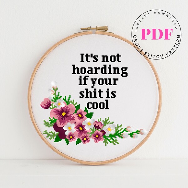 Modern subversive and snarky cross stitch pattern easy to stitch floral wreath (Digital Format - PDF)