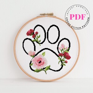 Kattenpoot kruissteekpatroon bloemen kruissteek eenvoudige kruissteekkaart silhouet dier kruissteekontwerp Digitaal formaat - pdf