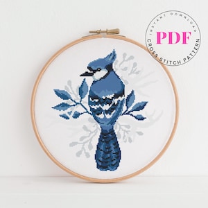 Blue Jay geteld kruissteekpatroon vogel natuur dier modern kruissteekpatroon wanddecor modern borduurwerk (digitaal formaat - pdf)