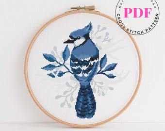Blue jay counted cross stitch pattern bird nature animal modern cross stitch pattern wall decor modern embroidery (Digital Format - PDF)