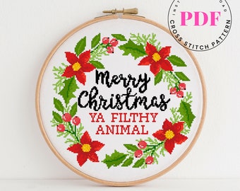 Merry Christmas Ya filthy animal cross stitch pattern funny cross stitch pattern Snarky cross stitch Digital Format - PDF