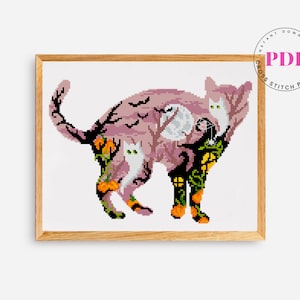 Halloween cat counted cross stitch pattern Digital Format PDF image 1