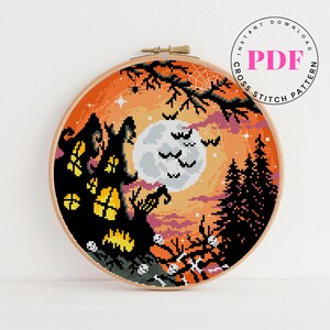 Halloween-kruissteekpatroon spookachtig kruissteekontwerp horror kruissteekkaart vleermuis kruissteek Digitaal formaat - pdf