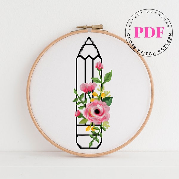 Pencil cross stitch pattern gift for teacher cross stitch design Digital Format - PDF