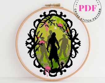 Spooky mirror counted cross stitch pattern zombie cross stitch design easy cross stitch chart Digital Format - PDF