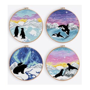 4er Set Tiere Kreuzstich Anleitung Landschaft, Natur, Tier, Ozean, Pinguin, Bär, Seelöwe, Orca Digital Format - PDF