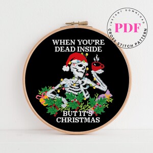 Kerst kruissteekpatroon schedel kruissteek ontwerp citaat kruissteek grappige kruissteek Digitaal formaat - pdf