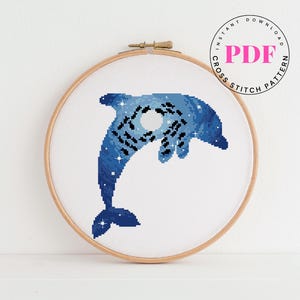 Dolfijn kruissteekpatroon natuur kruissteekkaart oceaan kruissteekontwerp dieren kruissteek Digitaal formaat - pdf