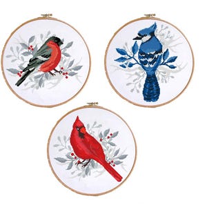 Vogels kruissteekpatronen set rode kardinaal, blauwe gaai, goudvink dier kruissteekpatroon winter vogels digitaal formaat - pdf