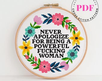 Feminist Cross Stitch Pattern PDF | Empowering Quote Embroidery | Modern Funny Sampler | Strong Woman Gift | Instant Download PDF