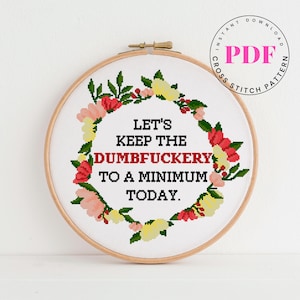 Funny Cross Stitch Pattern, Sarcastic Quote Sampler, Minimal Dumbfuckery Today, Modern Subversive Embroidery PDF