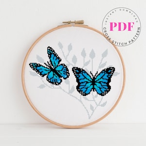 Morpho peleides vlinder kruissteekpatroon modern borduurwerk ontwerp insecten dieren kruissteekkaart digitaal formaat - pdf