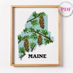 Maine kruissteekpatroon pdf | Geborduurde staatskaart met bloemen | Steektabel bloemen | Amerikaanse staatskunst | Pdf direct downloaden