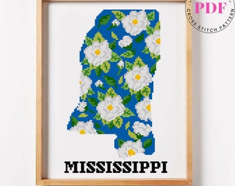 Mississippi Cross Stitch Pattern USA counted cross stitch pattern modern embroidery Digital Format - PDF