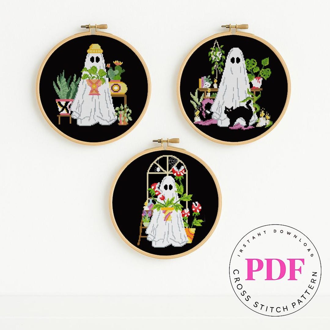 Ghost Cross Stitch Pattern Set Halloween Embroidery Digital Format ...