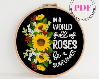 Quote counted cross stitch pattern sunflower wreath quote cross stitch pattern Digital Format - PDF