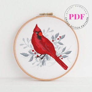 Red Cardinal Cross Stitch Pattern Bird Cross Stitch Pattern Nature Animal Gift for Bird Lover Bird Embroidery Easy (Digital Format - PDF)