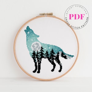 Wolf kruissteekpatroon dieren kruissteek Digitaal formaat - pdf