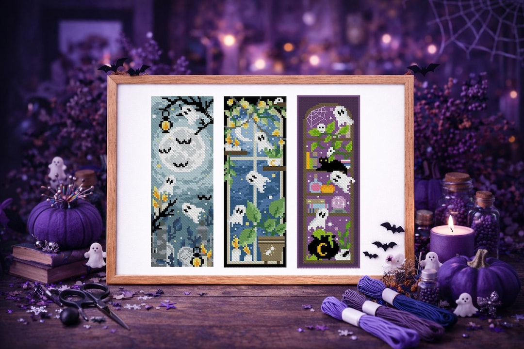 Ghost Bookmarks Cross Stitch Pattern Set PDF | Halloween Ghost Bookmark ...