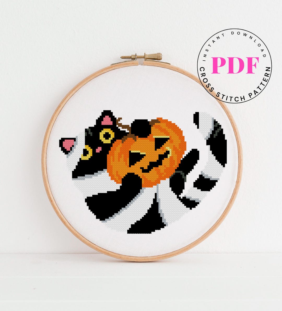 Halloween Cat Cross Stitch Pattern Pumpkin Cross Stitch Cute Cat Cross ...