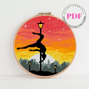 Pole Dance silhouet kruissteekpatroon landschap kruissteekpatroon eenvoudige kruissteekkaart borduurpatroon Digitaal formaat - pdf