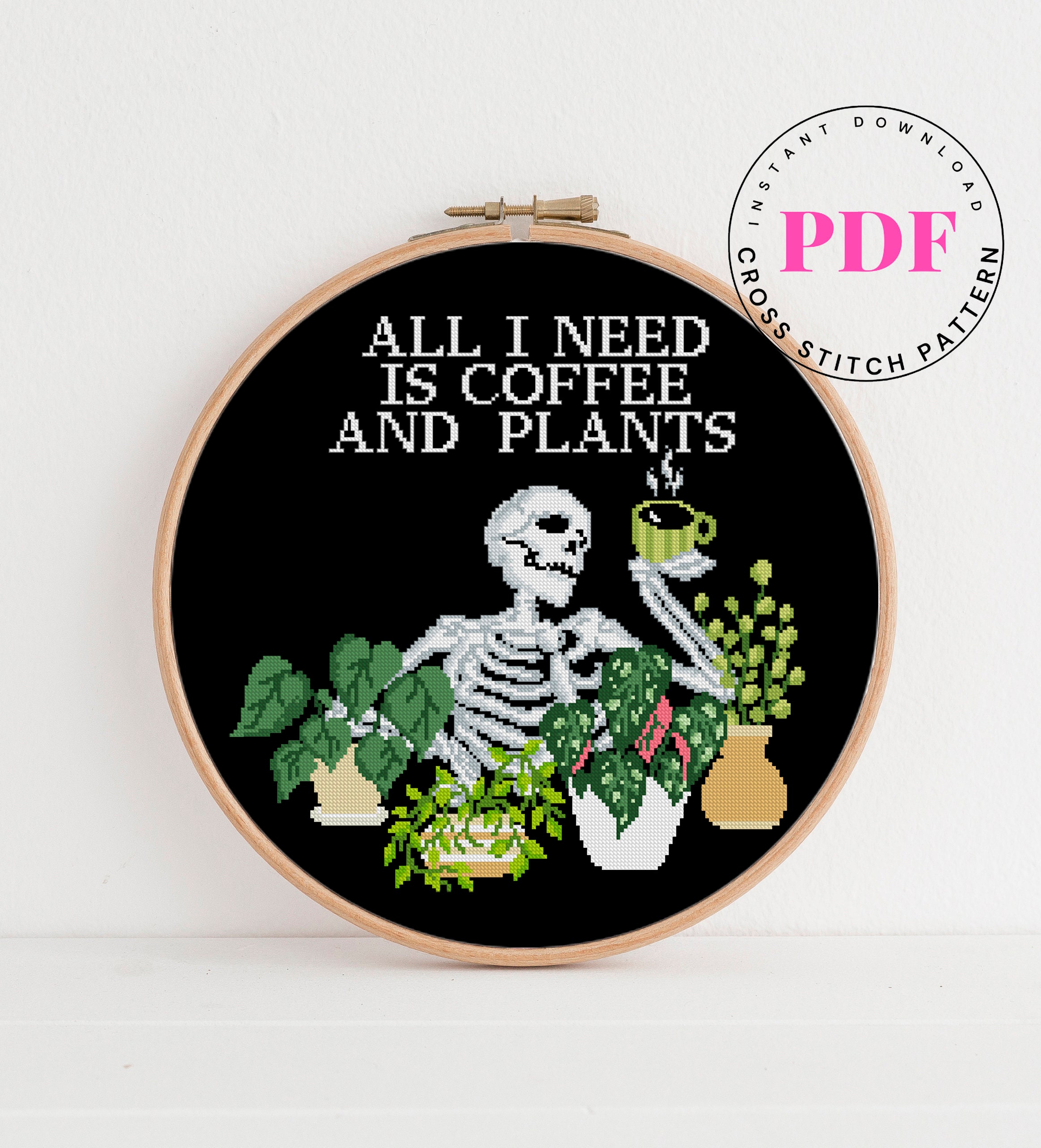 All I Need is Coffee & Books Cross Stitch Pattern Instant 