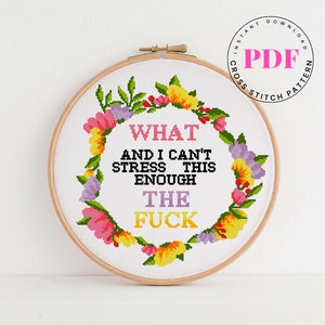 Funny cross stitch pattern subversive xstitch pattern floral wreath easy design Digital Format - PDF
