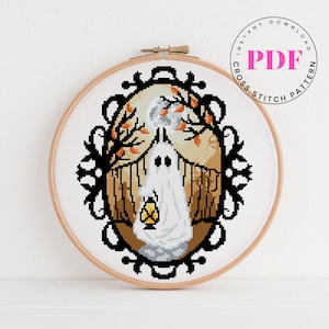 Ghost kruissteek patroon begraafplaats kruissteek grafiek spooky gothic eenvoudig kruissteek ontwerp natuur digitaal formaat - PDF