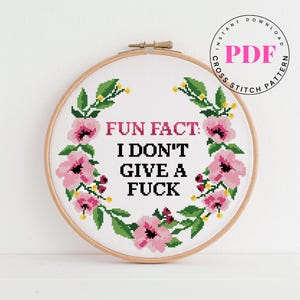Leuk weetje Grappig citaat kruissteekpatroon, grappig, subversief, tekst, bloemenkrans, aangepast digitaal formaat - pdf